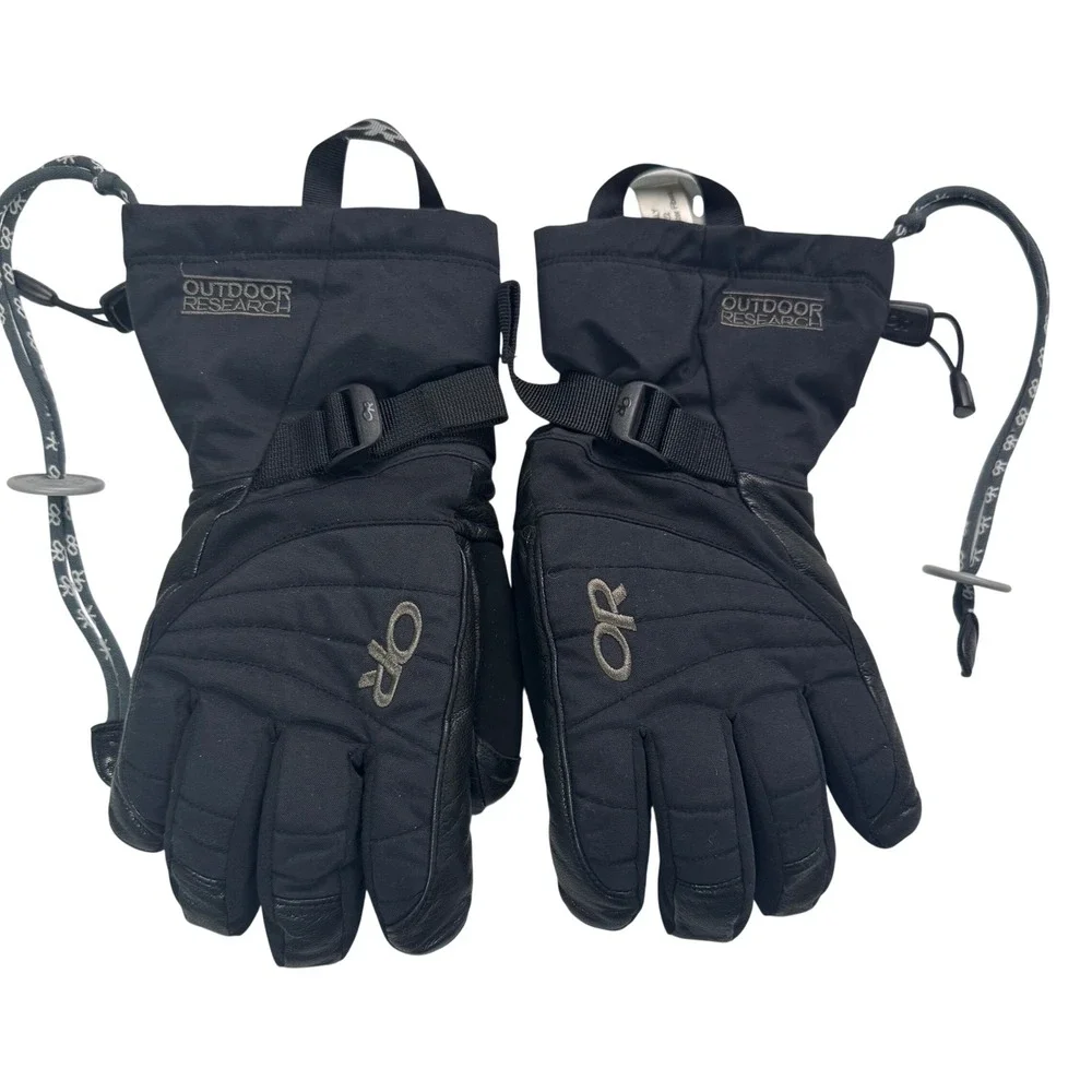 Outdoor Research Womens Revolution Gloves Black Leather Palm Winter Ski Small 6